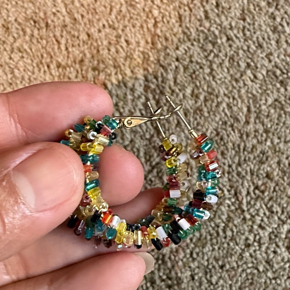 Colorful Beaded Hoop Earrings - Picture 3 of 4